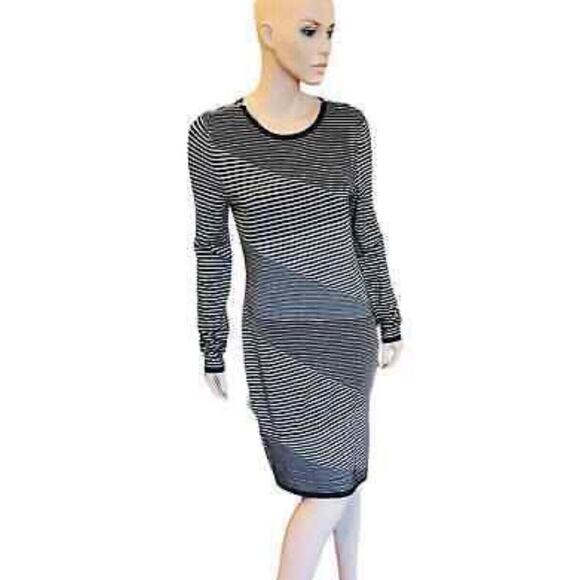 Mchael Kors Sz L Black White Geometric Layered Knit Shoulder Zippers Dress - Picture 1 of 13